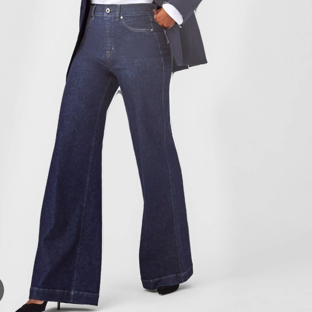 Spanx wide leg raw indigo jeans